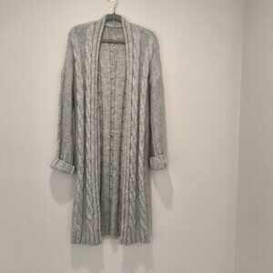 Cable knit long cardigan  open front color grey